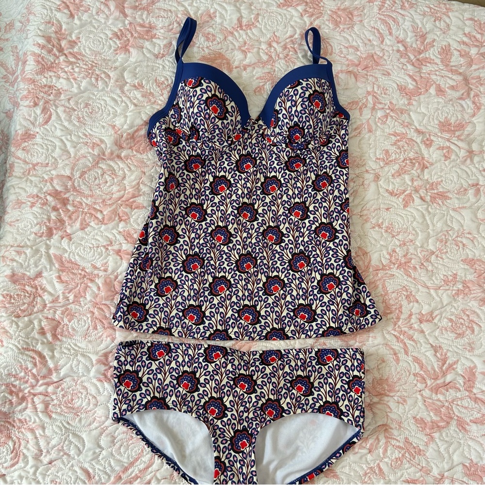 Boden Navy, White & Red Floral Tankini with Briefs